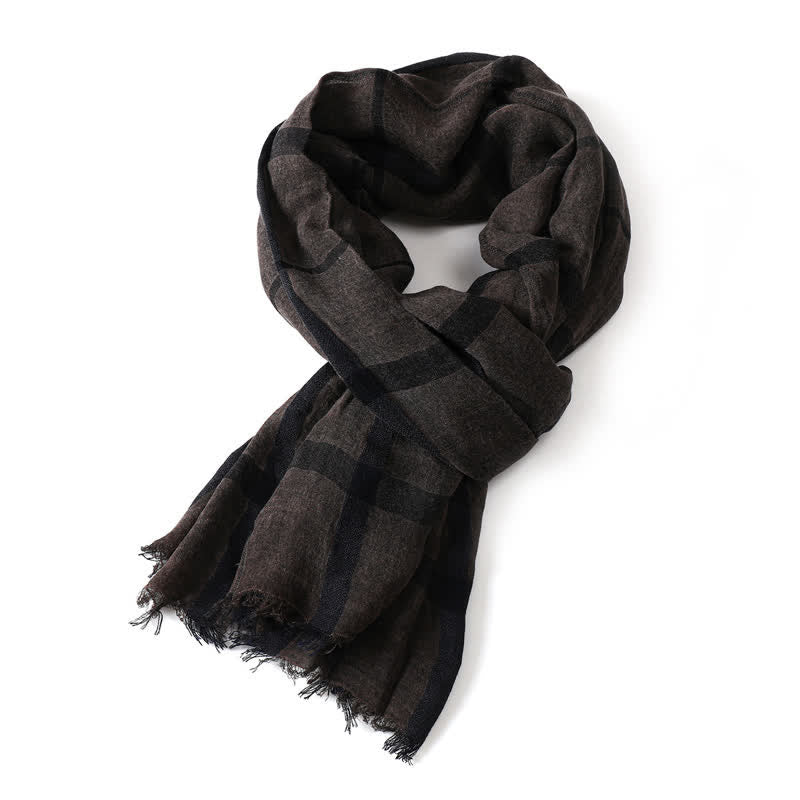 Buddha Stones Frühlings- und Herbst-Herrenschal mit urbanem Karomuster, leichtem Fransenmuster - DimGray - image 16