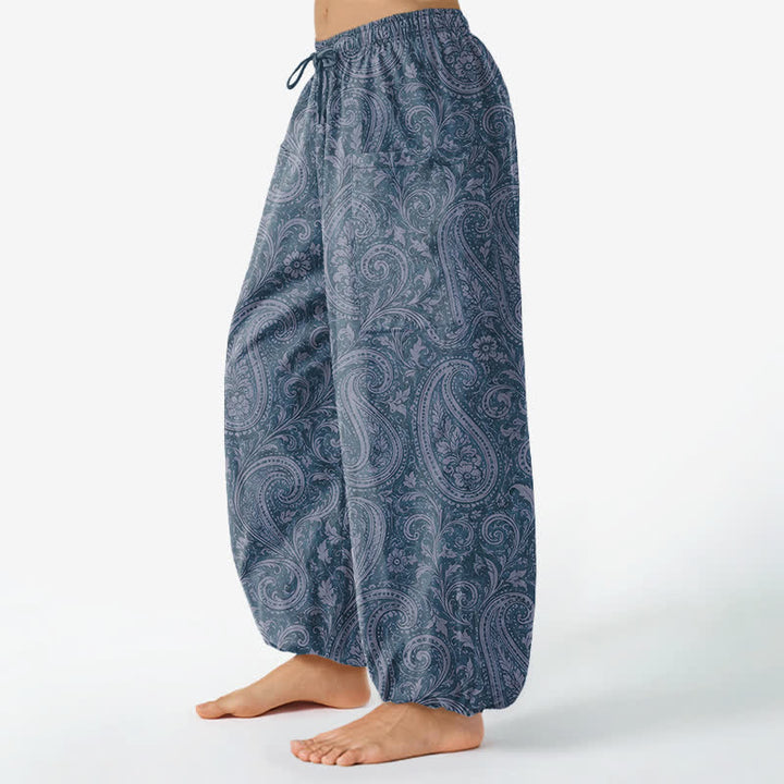 Buddha Stones Baumwoll-Haremshose für Damen mit Vintage-Paisley-Muster, elastischem Bund und Seitentaschen - image 1