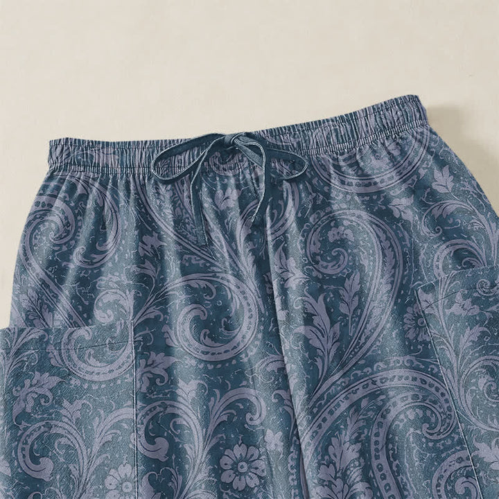 Buddha Stones Baumwoll-Haremshose für Damen mit Vintage-Paisley-Muster, elastischem Bund und Seitentaschen - image 5