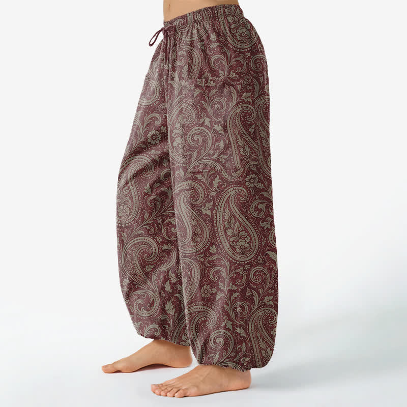 Buddha Stones Baumwoll-Haremshose für Damen mit Vintage-Paisley-Muster, elastischem Bund und Seitentaschen - image 8