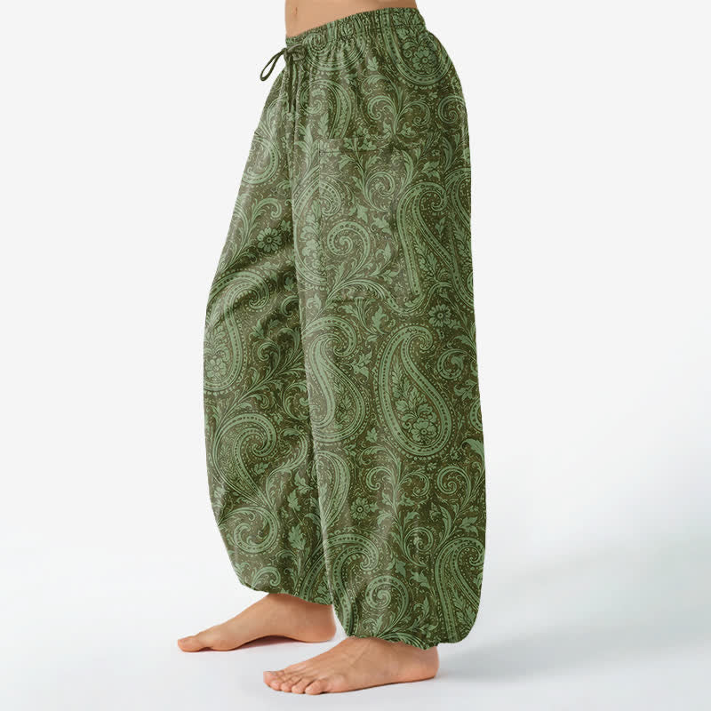 Buddha Stones Baumwoll-Haremshose für Damen mit Vintage-Paisley-Muster, elastischem Bund und Seitentaschen - image 11