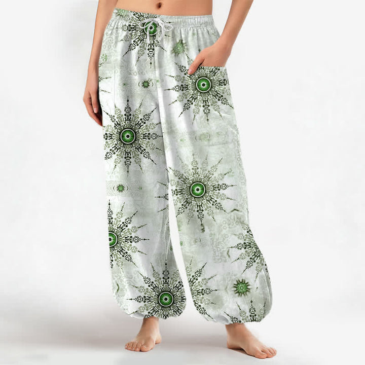 Buddha Stones Baumwoll-Haremshose für Damen mit geometrischem Medaillonmuster im Bohème-Stil, elastischem Bund und Seitentaschen - Honigmelone - US16, UK/AU20, EU48 (3XL) - image 0
