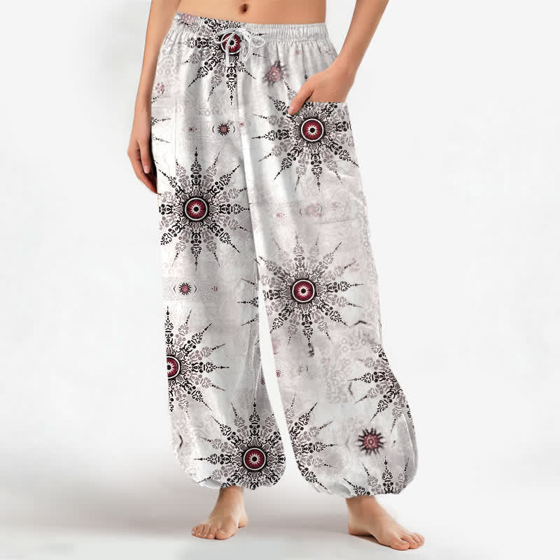 Buddha Stones Baumwoll-Haremshose für Damen mit geometrischem Medaillonmuster im Bohème-Stil, elastischem Bund und Seitentaschen - Lavendel-Rouge - US16, UK/AU20, EU48 (3XL) - image 7