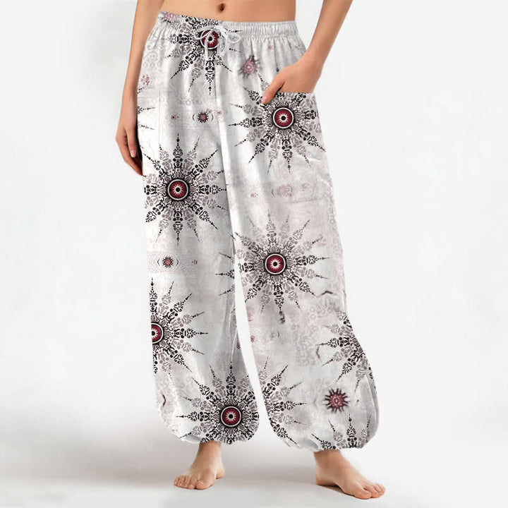 Buddha Stones Baumwoll-Haremshose für Damen mit geometrischem Medaillonmuster im Bohème-Stil, elastischem Bund und Seitentaschen - Lavendel-Rouge - US16, UK/AU20, EU48 (3XL) - image 7