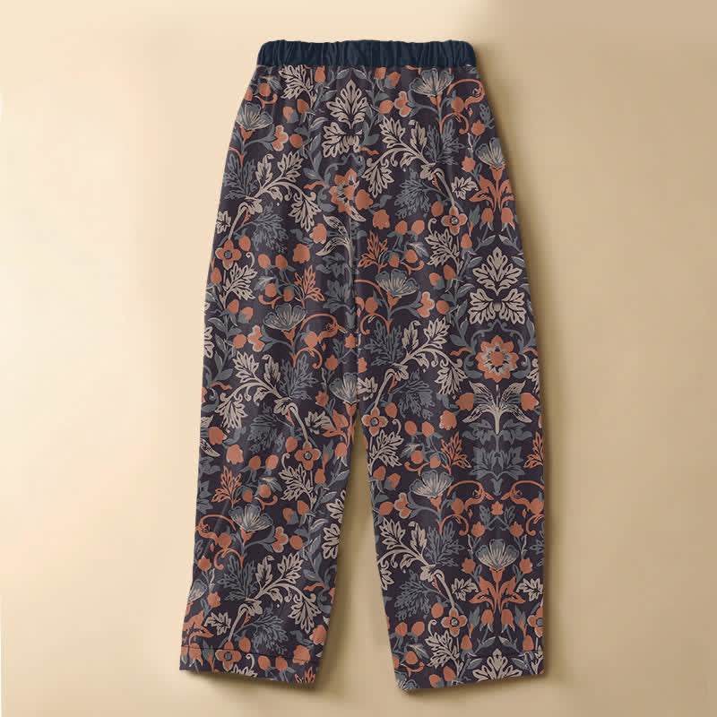 Buddha Stones Damen-Haremshose aus reiner Baumwolle mit böhmischem Blumenrankenmuster, Froschknopfverschluss, elastischem Bund und Taschen - image 1