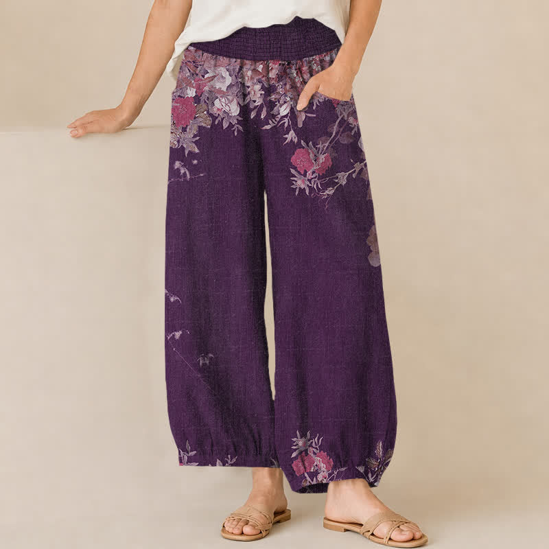 Buddha Stones Baumwoll-Haremshose für Damen mit rotem, geblümtem Boho-Muster, Falten, elastischem Bund und Taschen - Lila - US16, UK/AU20, EU48 (3XL) - image 6