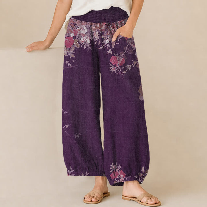 Buddha Stones Baumwoll-Haremshose für Damen mit rotem, geblümtem Boho-Muster, Falten, elastischem Bund und Taschen - Lila - US16, UK/AU20, EU48 (3XL) - image 6