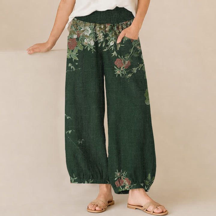 Buddha Stones Baumwoll-Haremshose für Damen mit rotem, geblümtem Boho-Muster, Falten, elastischem Bund und Taschen - Waldgrün - US16, UK/AU20, EU48 (3XL) - image 10