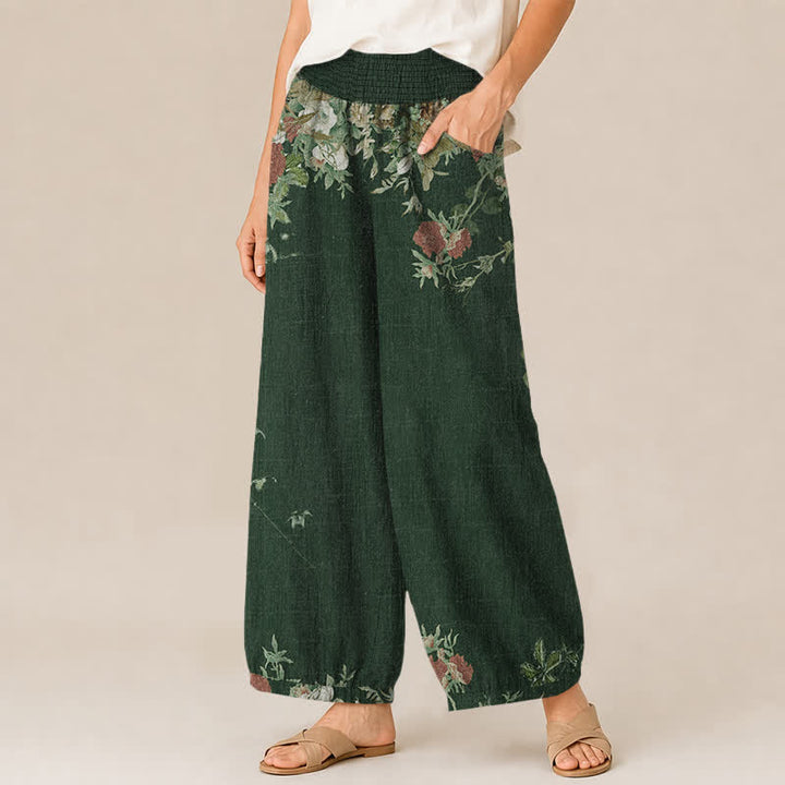 Buddha Stones Baumwoll-Haremshose für Damen mit rotem, geblümtem Boho-Muster, Falten, elastischem Bund und Taschen - image 11