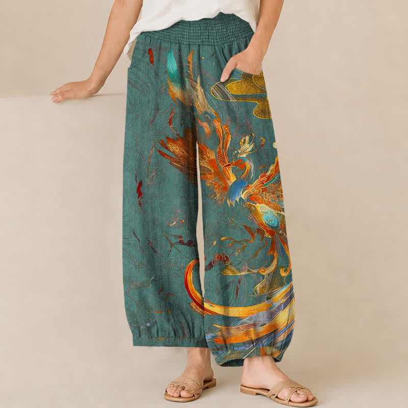 Buddha Stones Baumwoll-Haremshose für Damen mit orientalischem Phönixfedermuster, Falten und elastischem Bund, Taschen - Türkis - US16, UK/AU20, EU48 (3XL) - image 10