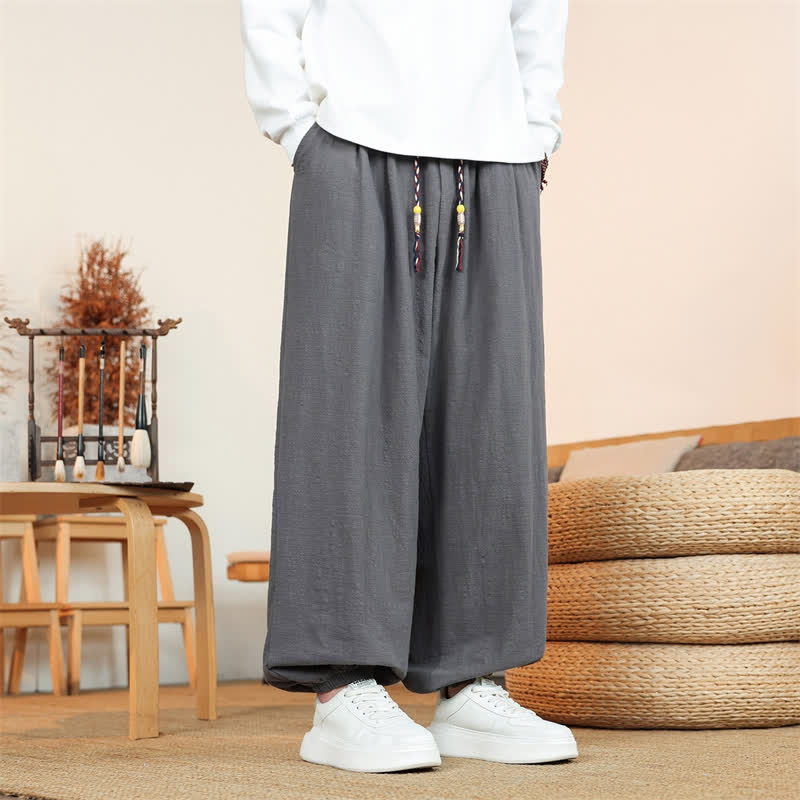 Buddha Stones Lässige, minimalistische Herren-Ankle-Hose aus einfarbigem Baumwollstoff mit Kordelzug und geradem Bein sowie Taschen für den Herbst - DimGray - US/UK/AU46, EU56 (5XL) - image 0