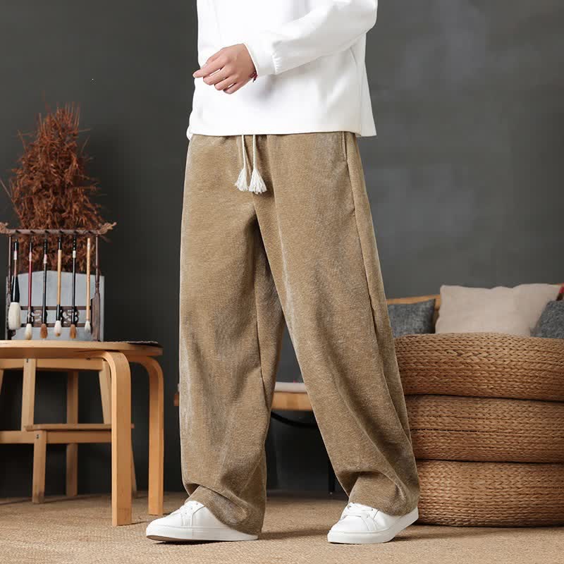 Buddha Stones Lässige lange Herrenhose mit Kordelzug, einfarbig, geradem Bein und Taschen – perfekt für Herbst und Winter - Dunkelkhaki - US/UK/AU46, EU56 (5XL) - image 0