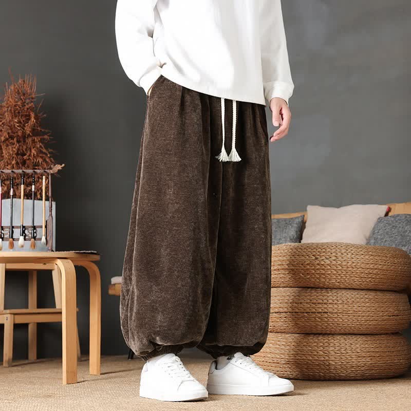 Buddha Stones Lässige Vintage-Herrenhose mit Kordelzug, geradem Bein und Taschen – ideal für Herbst und Winter - Sattelbraun - US/UK/AU46, EU56 (5XL) - image 0