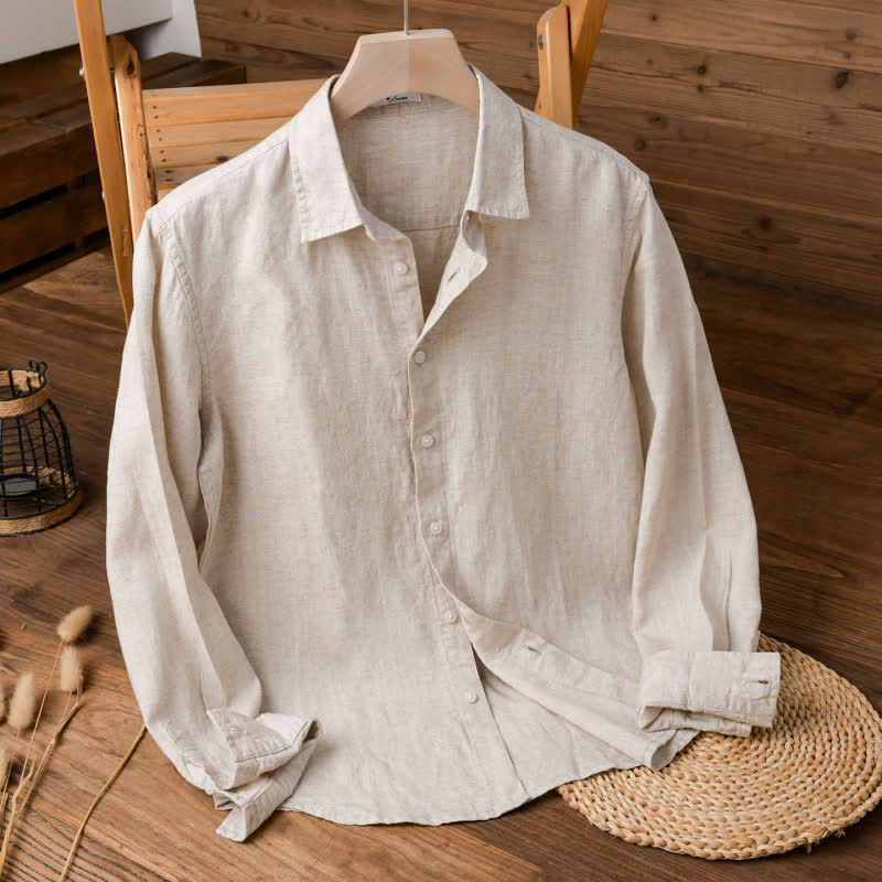 Buddha Stones Lässige, minimalistische Herren-Langarmhemden mit Knopfleiste für Frühling und Herbst - Burlywood - US/UK/AU42, EU52 (3XL) - image 0