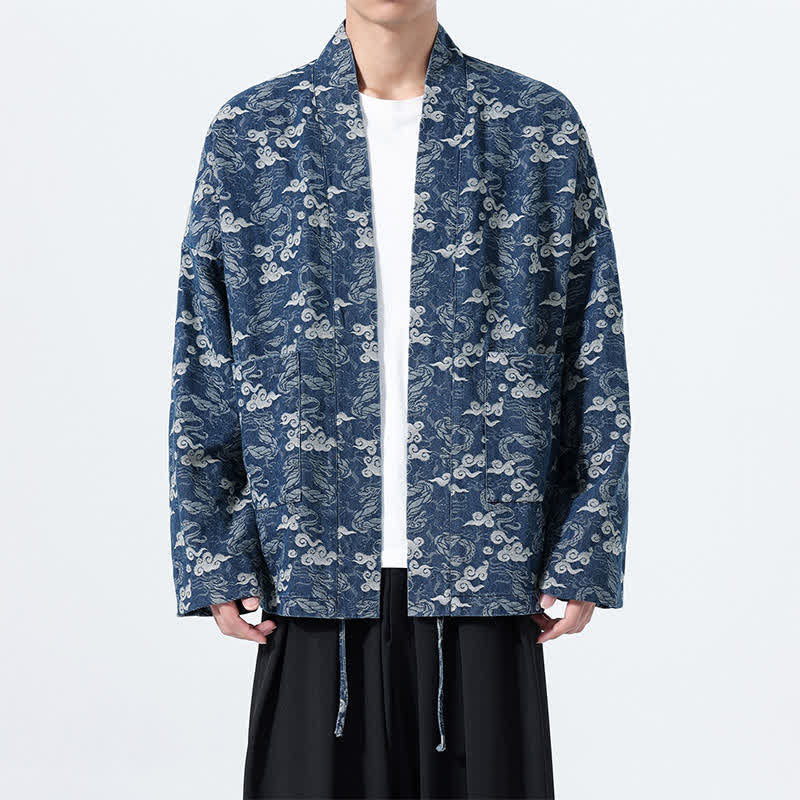 Buddha Stones Lässiger Kimono für Herren aus Baumwolle mit abstraktem Wolkenmuster und Kordelzug für Frühling und Herbst - Marine - US/UK/AU46, EU56 (3XL) - image 0