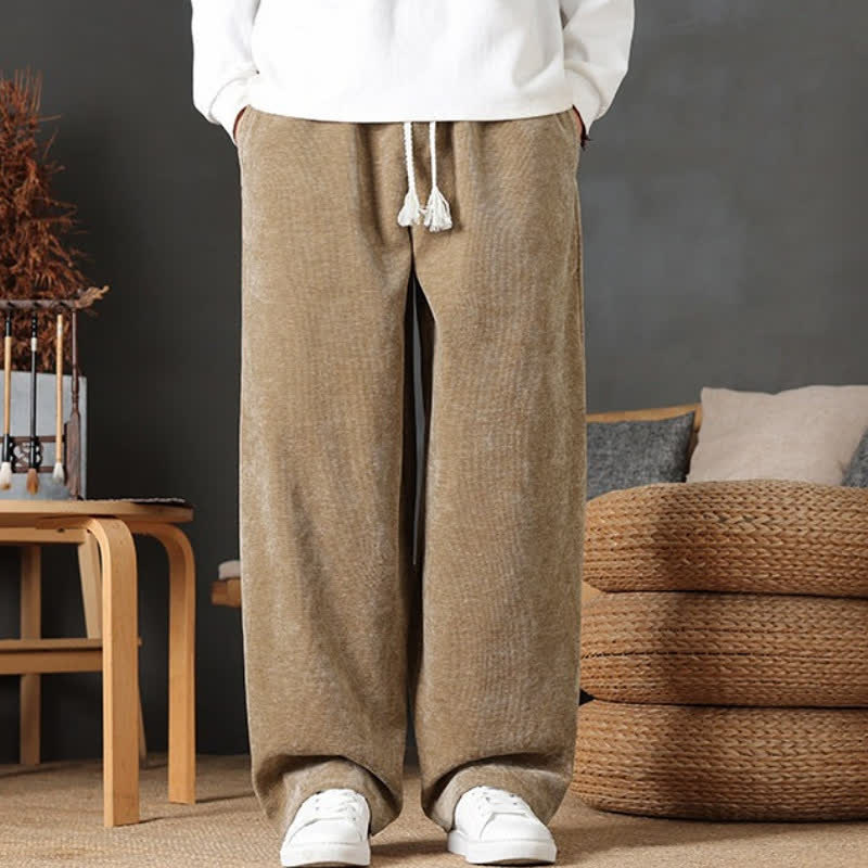 Buddha Stones Lässige lange Herrenhose mit Kordelzug, einfarbig, geradem Bein und Taschen – perfekt für Herbst und Winter - image 1