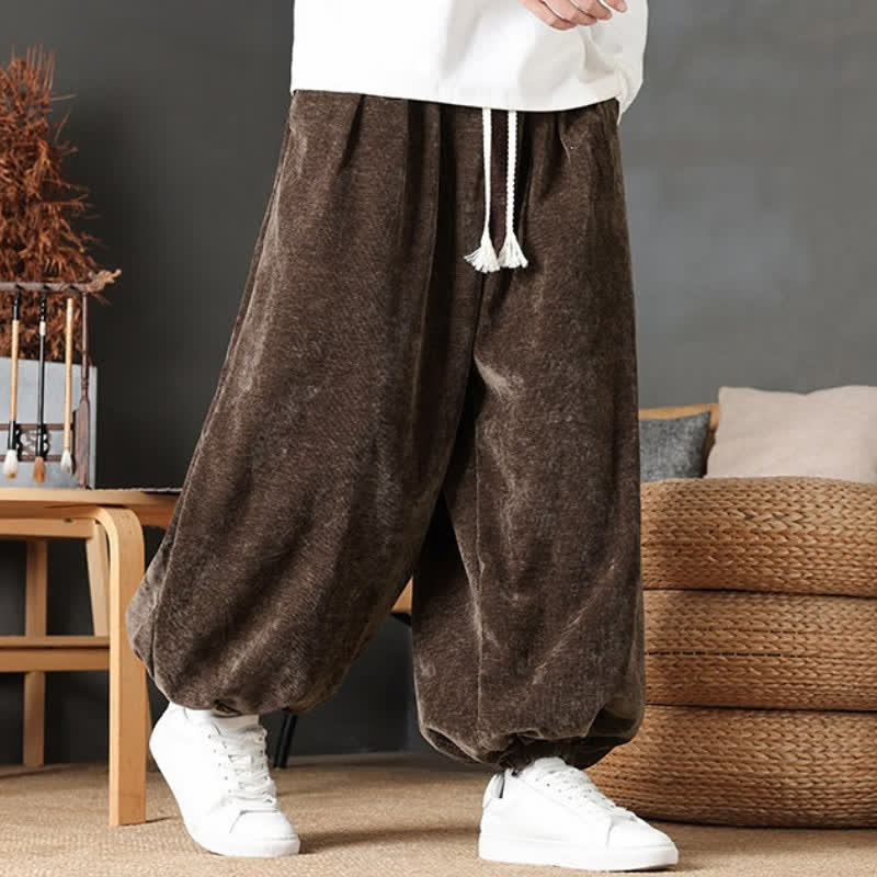 Buddha Stones Lässige Vintage-Herrenhose mit Kordelzug, geradem Bein und Taschen – ideal für Herbst und Winter - image 1