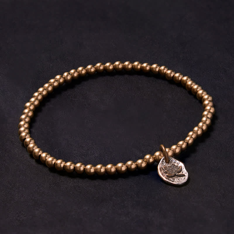 Buddha Stones Heilendes Armband mit Lotus-Anhängern aus Kupferperlen - 7,1–7,5 Zoll (18–19 cm) - image 0