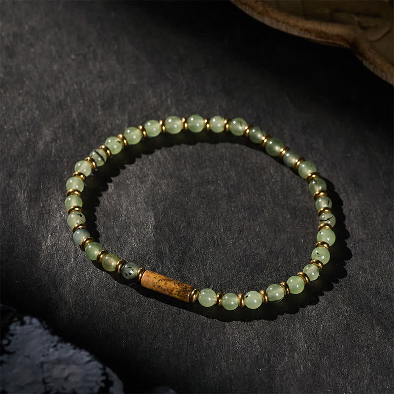 Buddha Stones Armband aus grünen Traubenachat- und Jaspisperlen - image 1
