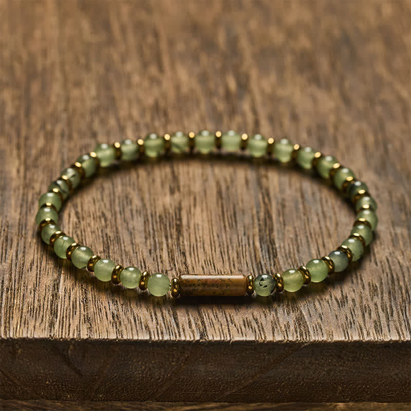 Buddha Stones Armband aus grünen Traubenachat- und Jaspisperlen - Bildjaspis (Mut ♥ Weisheit) - image 0