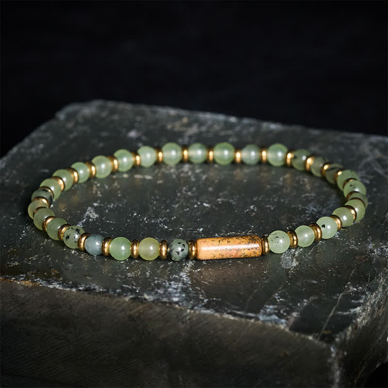 Buddha Stones Armband aus grünen Traubenachat- und Jaspisperlen - image 2