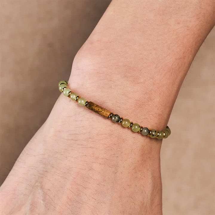 Buddha Stones Armband aus grünen Traubenachat- und Jaspisperlen - image 3