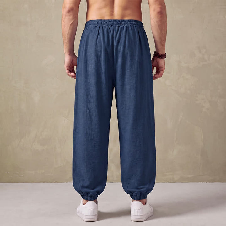 Buddha Stones Klassische, einfarbige Herren-Haremshose im Retro-Stil mit Kordelzug und Taschen - image 2