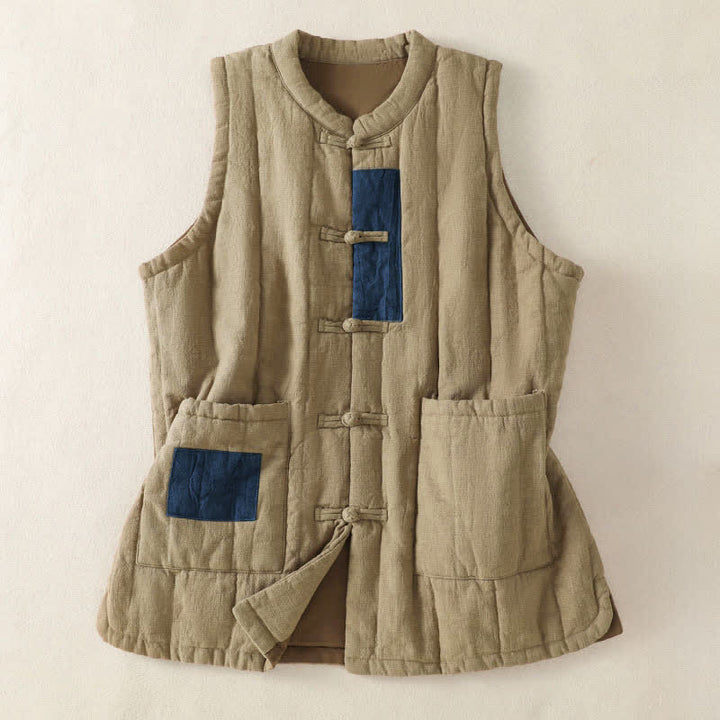 Buddha Stones Winter Vintage Tang Style Frog Button Solid Tank Top Damenweste mit Taschen - BurlyWood - US8-10, UK/AU12-14, EU40-42 (2XL) - image 2