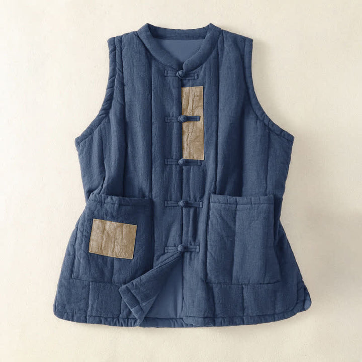 Buddha Stones Winter Vintage Tang Style Frog Button Solid Tank Top Damenweste mit Taschen - SteelBlue - US8-10, UK/AU12-14, EU40-42 (2XL) - image 0