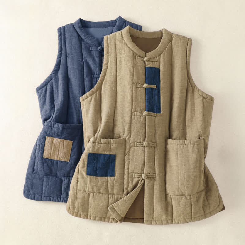 Buddha Stones Winter Vintage Tang Style Frog Button Solid Tank Top Damenweste mit Taschen - image 4