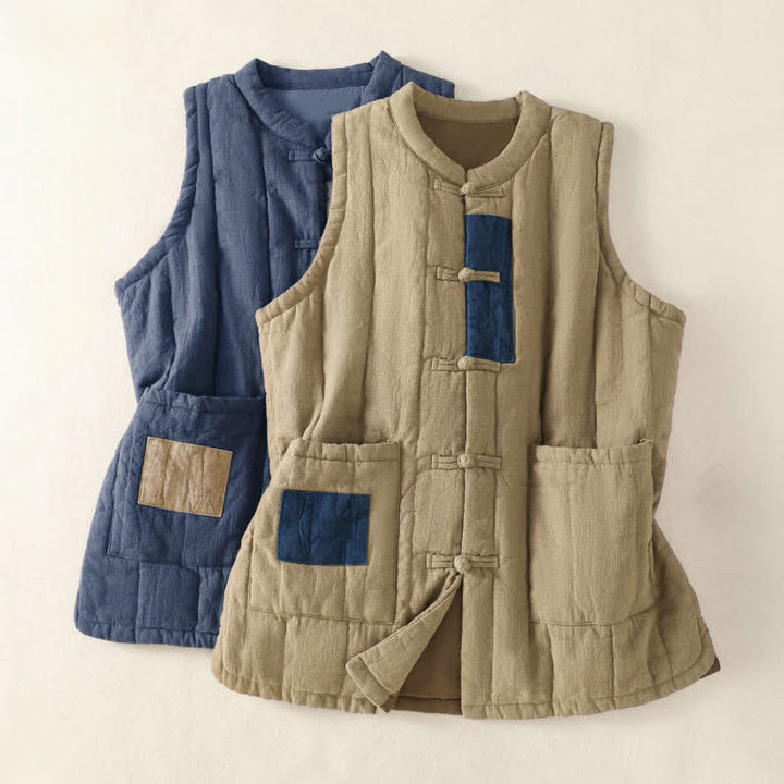 Buddha Stones Winter Vintage Tang Style Frog Button Solid Tank Top Damenweste mit Taschen - image 4
