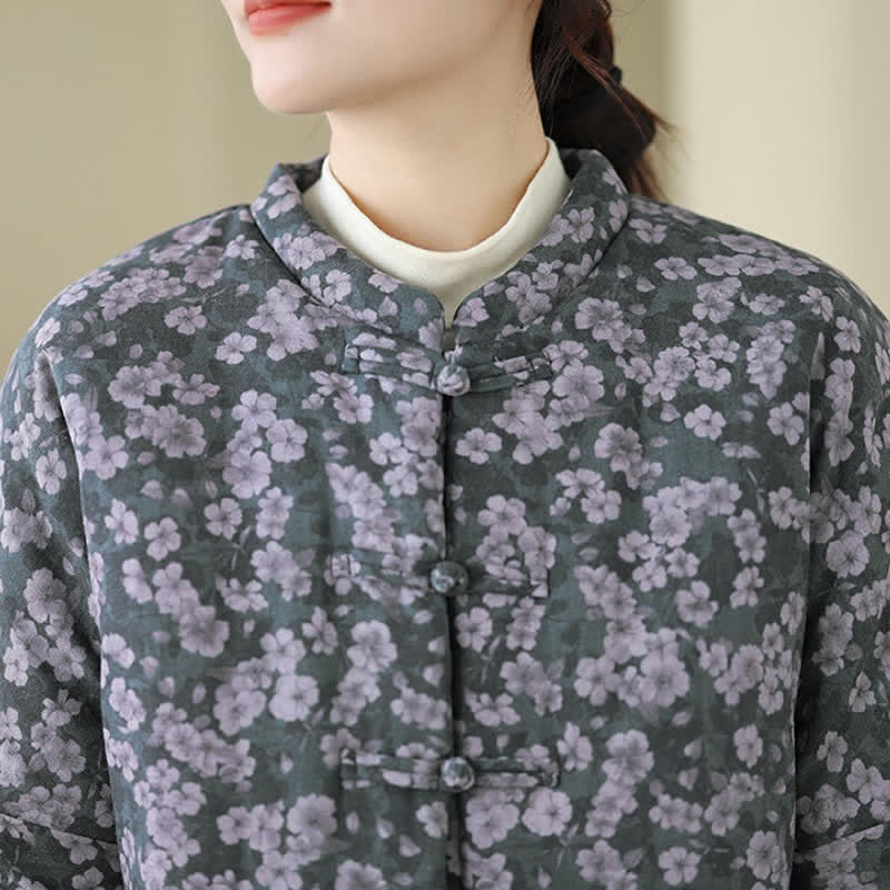 Buddha Stones Winter Vintage Tang Style Froschknopf Blumenmuster Damenjacke - image 7