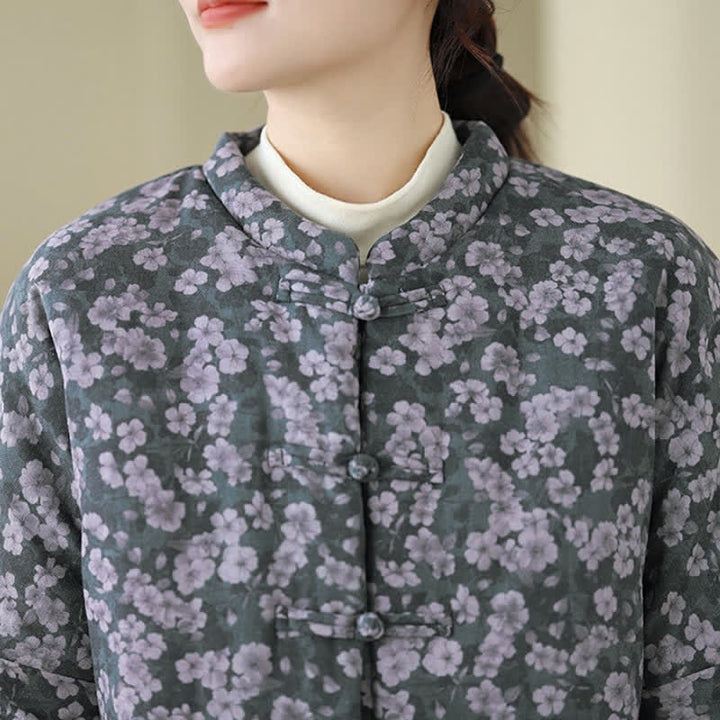 Buddha Stones Winter Vintage Tang Style Froschknopf Blumenmuster Damenjacke - image 7