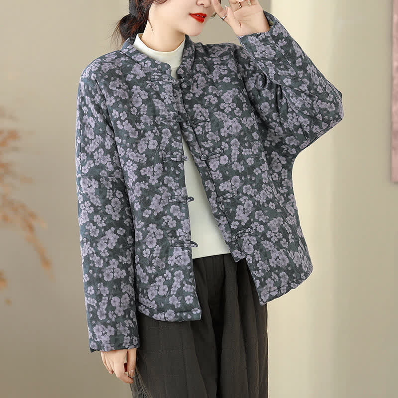Buddha Stones Winter Vintage Tang Style Froschknopf Blumenmuster Damenjacke - image 2
