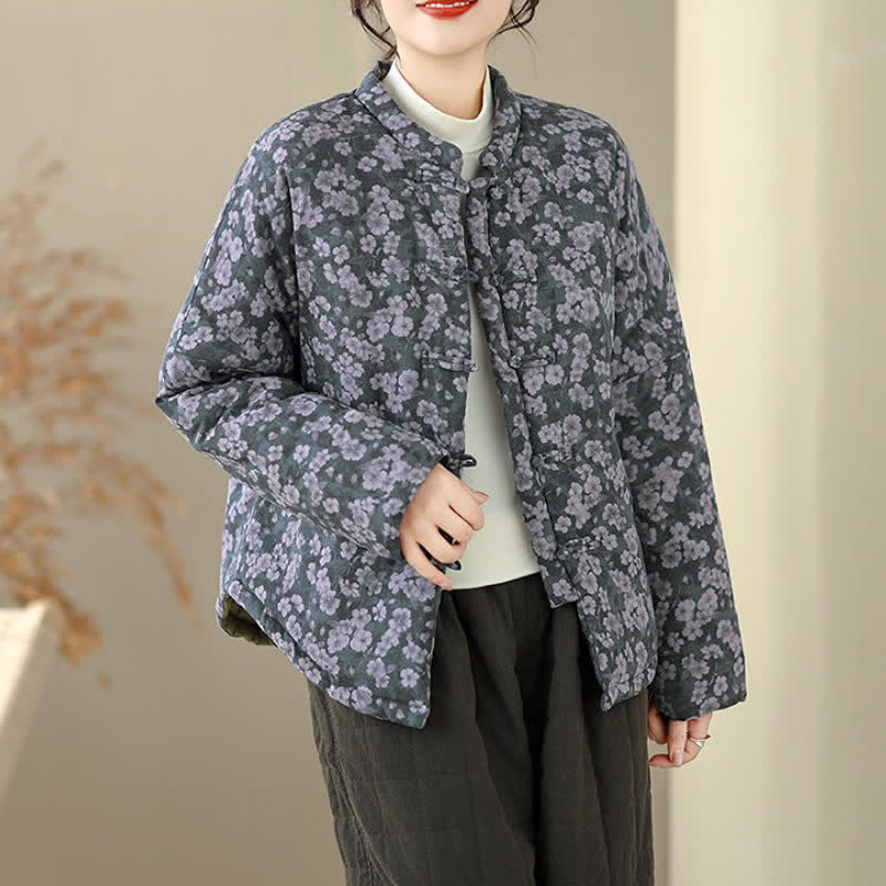 Buddha Stones Winter Vintage Tang Style Froschknopf Blumenmuster Damenjacke - image 1