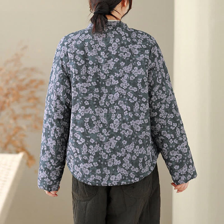 Buddha Stones Winter Vintage Tang Style Froschknopf Blumenmuster Damenjacke - image 4