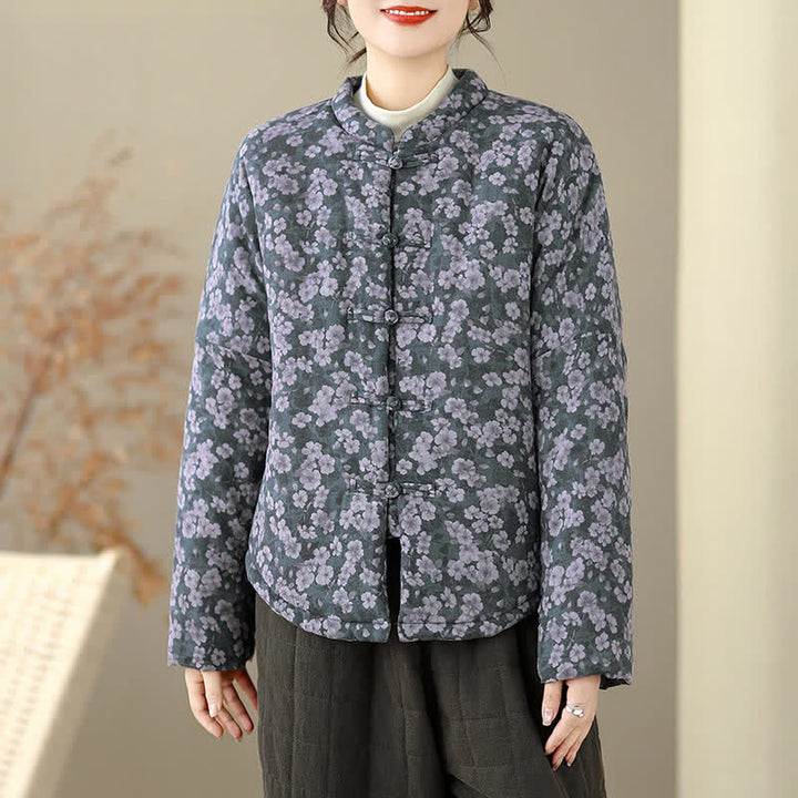 Buddha Stones Winter Vintage Tang Style Froschknopf Blumenmuster Damenjacke - image 6