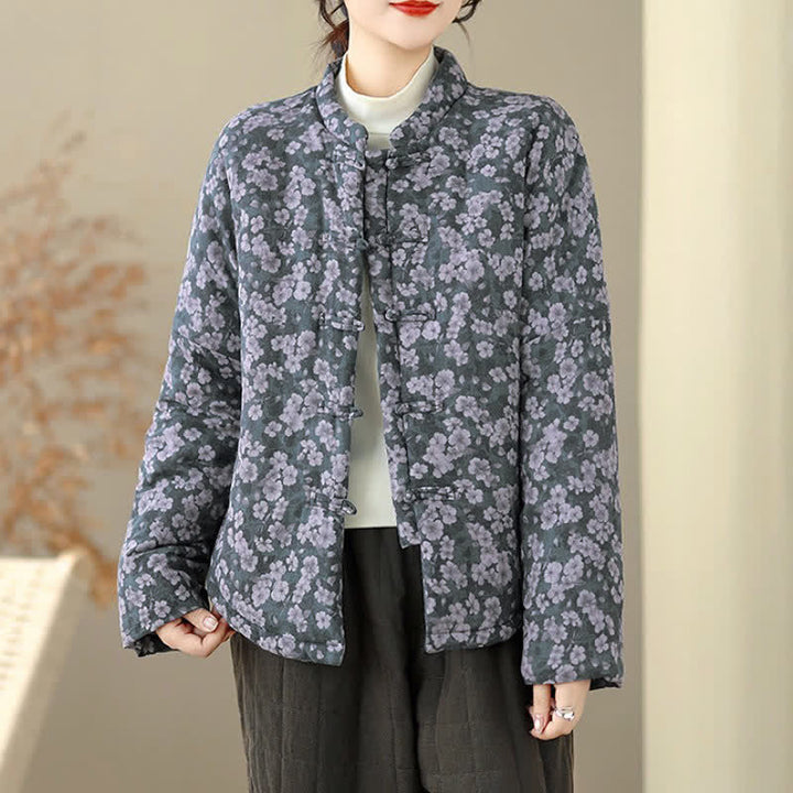 Buddha Stones Winter Vintage Tang Style Froschknopf Blumenmuster Damenjacke - DimGray - US8-10, UK/AU12-14, EU40-42 (2XL) - image 0