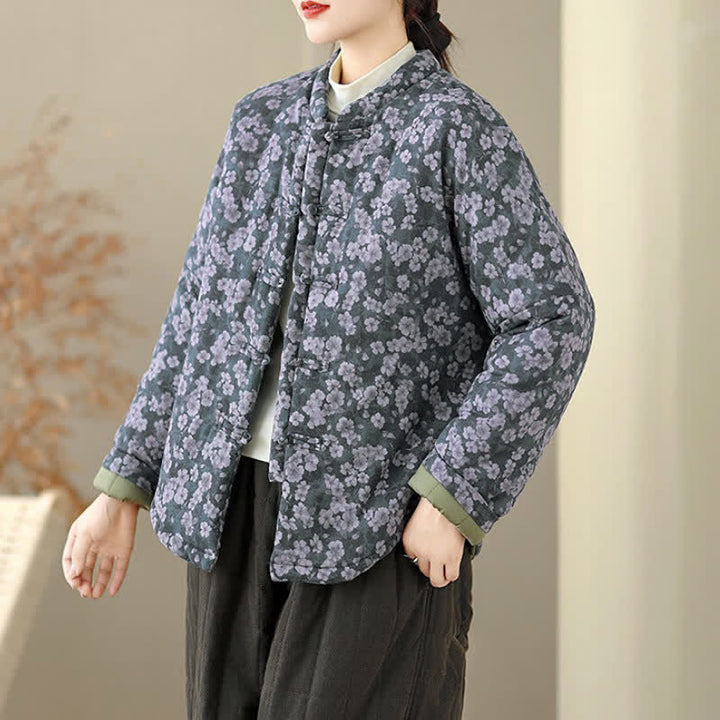Buddha Stones Winter Vintage Tang Style Froschknopf Blumenmuster Damenjacke - image 3