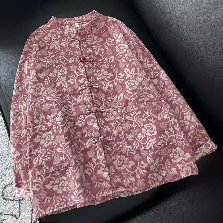 Buddha Stones Herbstliches Tang Style Vintage Damen Langarmhemd mit Froschknopf und Blumenmuster, mit Taschen - Blassviolettrot - US8-10, UK/AU12-14, EU40-42 (2XL) - image 6