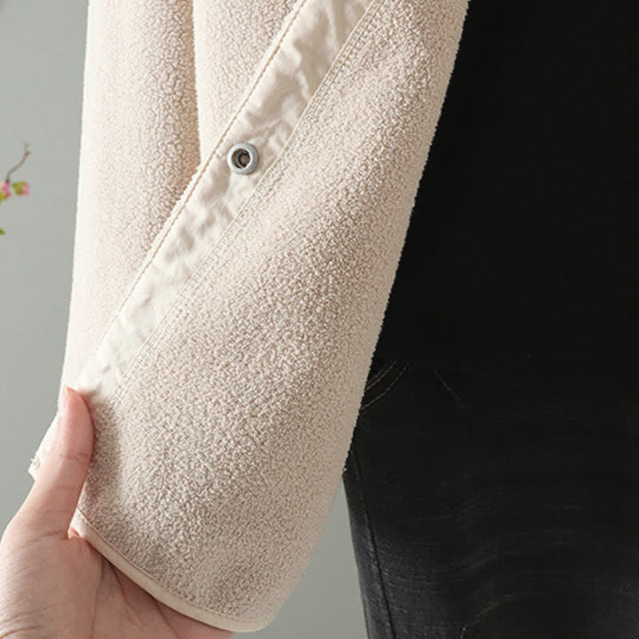 Buddha Stones Winterliche, lässige Damenjacke im Tang-Stil mit Stehkragen und Tasche - image 12