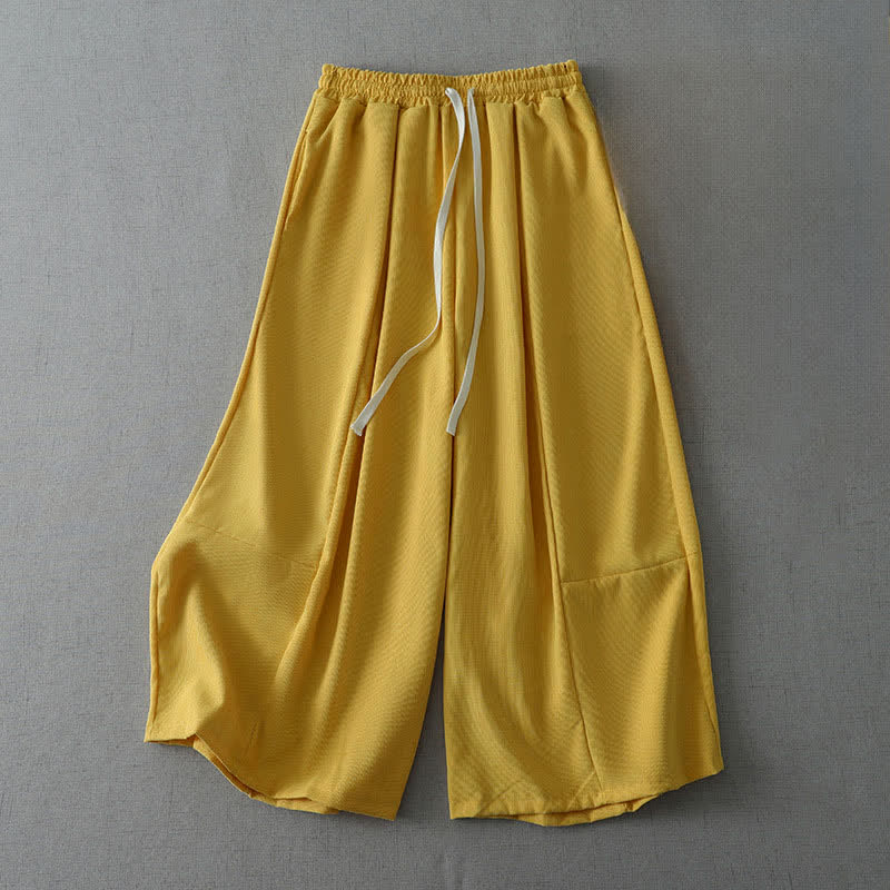 Buddha Stones Lässige Caprihose mit Kordelzug für Frühling und Sommer, einfarbig, Damen, weites Bein, mit Tasche - Gold - US6, UK/AU10, EU38 (XL) - image 0