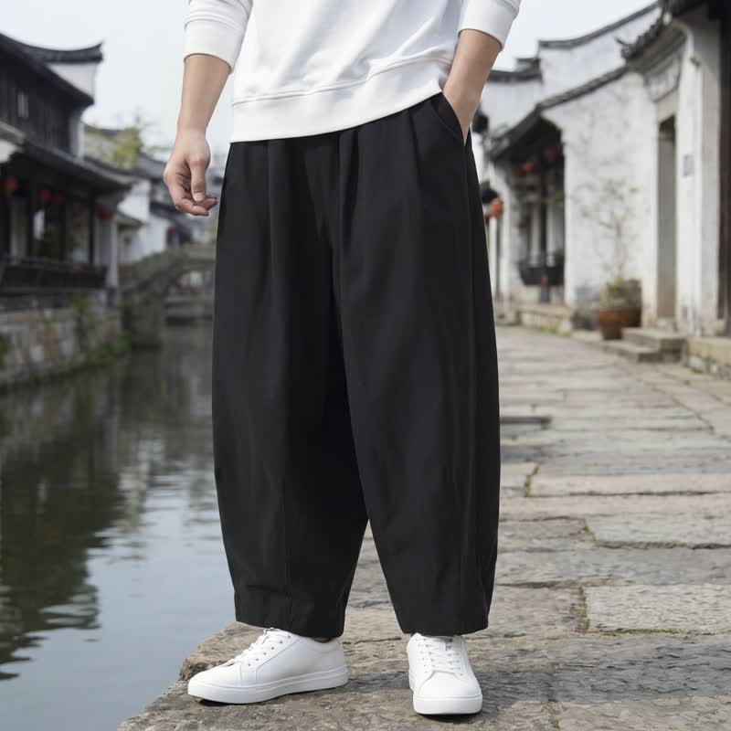 Buddha Stones Lässige, minimalistische Herren-Cropped-Hose mit Kordelzug, geradem Bein und Taschen für den Herbst - Schwarz - US/UK/AU46, EU56 (5XL) - image 1
