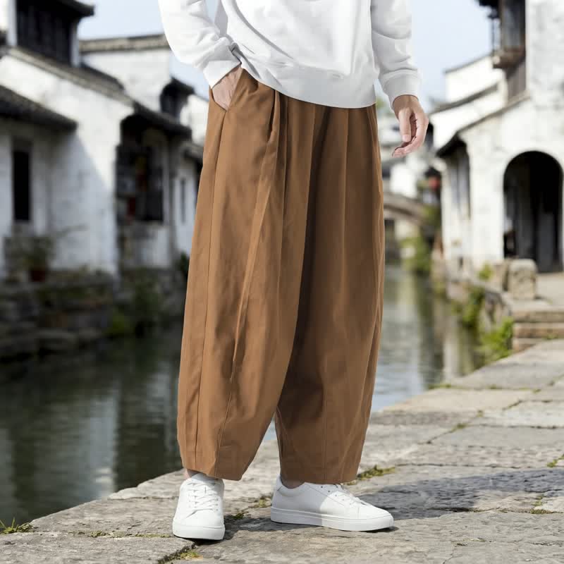 Buddha Stones Lässige, minimalistische Herren-Cropped-Hose mit Kordelzug, geradem Bein und Taschen für den Herbst - Sienna - US/UK/AU46, EU56 (5XL) - image 0