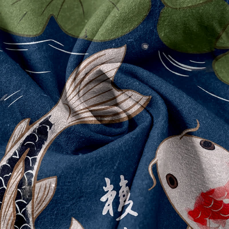 Buddha Stones Damenhose aus reiner Baumwolle mit japanischem Koi-Lotus-Muster, elastischem Bund und Taschen - image 3
