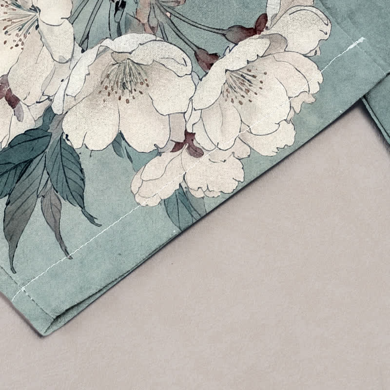 Buddha Stones Elegante Damenhose aus reiner Baumwolle mit floralem Zweigmuster, elastischem Bund und Taschen - image 1
