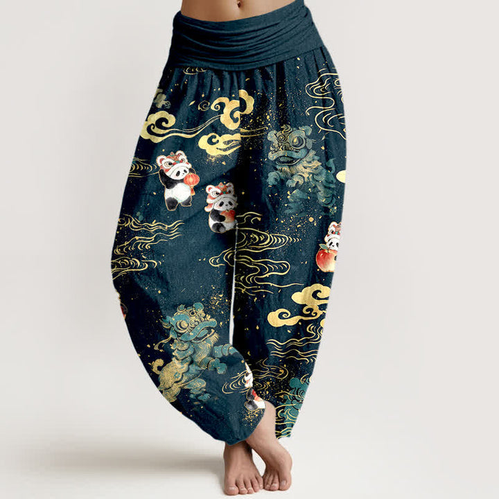 Buddha Stones Baumwoll-Haremshose mit Wolkenmuster und elastischem Bund, verziert mit dem Glückstier-Motiv, für Damen - Mitternachtsblau - US16, UK/AU20, EU48 (3XL) - image 5