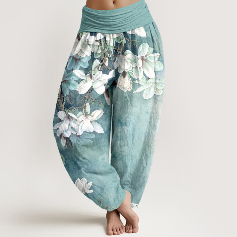 Buddha Stones Weiße Baumwoll-Haremshose mit Magnolienmuster und elastischem Bund für Damen - Distel - US16, UK/AU20, EU48 (3XL) - image 2