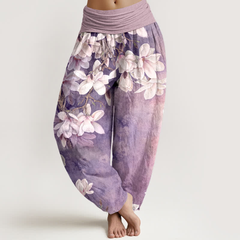 Buddha Stones Weiße Baumwoll-Haremshose mit Magnolienmuster und elastischem Bund für Damen - Distel - US16, UK/AU20, EU48 (3XL) - image 8