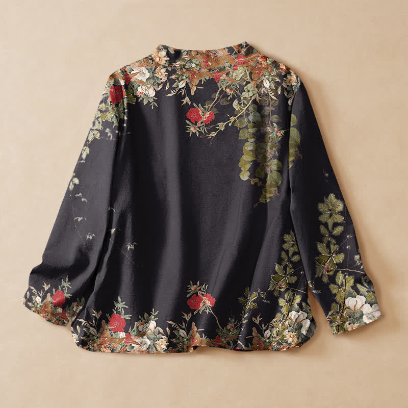 Buddha Stones Kimono aus Baumwolle mit orientalischem Blütenmuster, Wickeloptik, V-Ausschnitt und Schnürung, langärmlig, für Damen - image 1